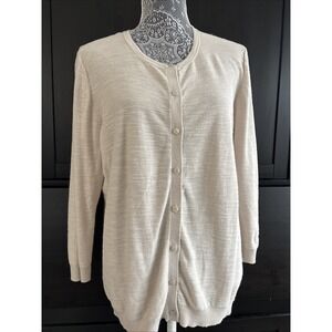 Loft Outlet 100% Cotton Light Weight Beige Button Up Cardigan Sweater Xl Beige